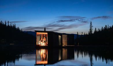floating sauna at Gausta in the evening
