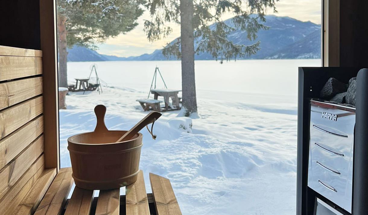 the view from the sauna at Sandviken Camping