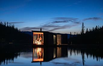 floating sauna at Gausta in the evening