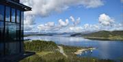 View from the terrace at Hardangervidda National Park Center over lake Møsvatn