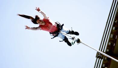 Girl is bungee jumping