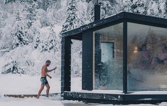 Two floating saunas are available at Gausta. They are situated with beautiful view towards Gaustatoppen.